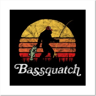 Bassquatch Funny Bigfoot Fishing Outdoor Retro Posters and Art